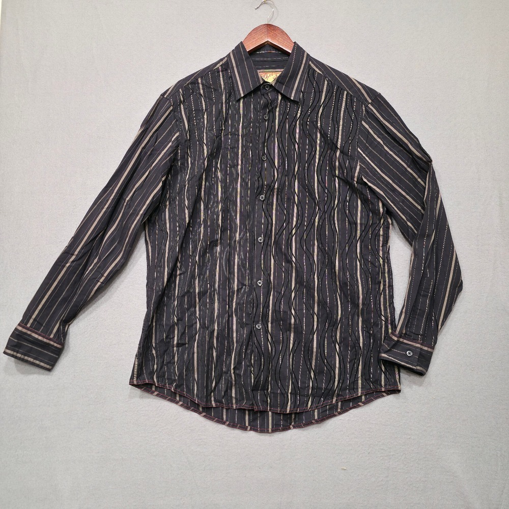 R-Vintage Mens Black Western Striped Long Sleeve Button Up‎ Shirt Size Large